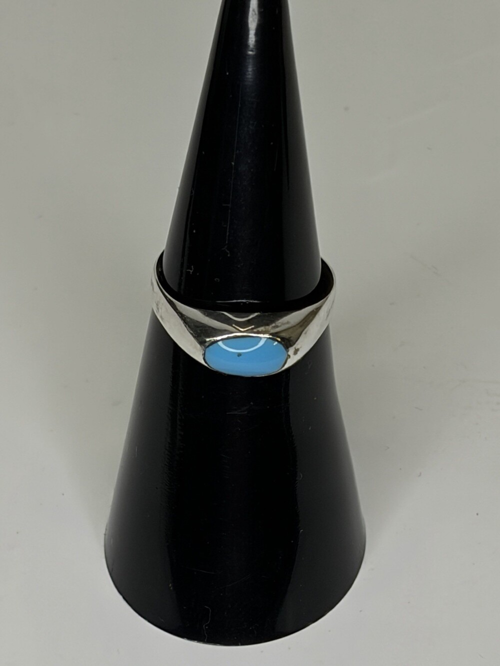 Vintage 925 Sterling Silver Mexico Blue Turquoise Inlay Ring Size 5.5 Signet